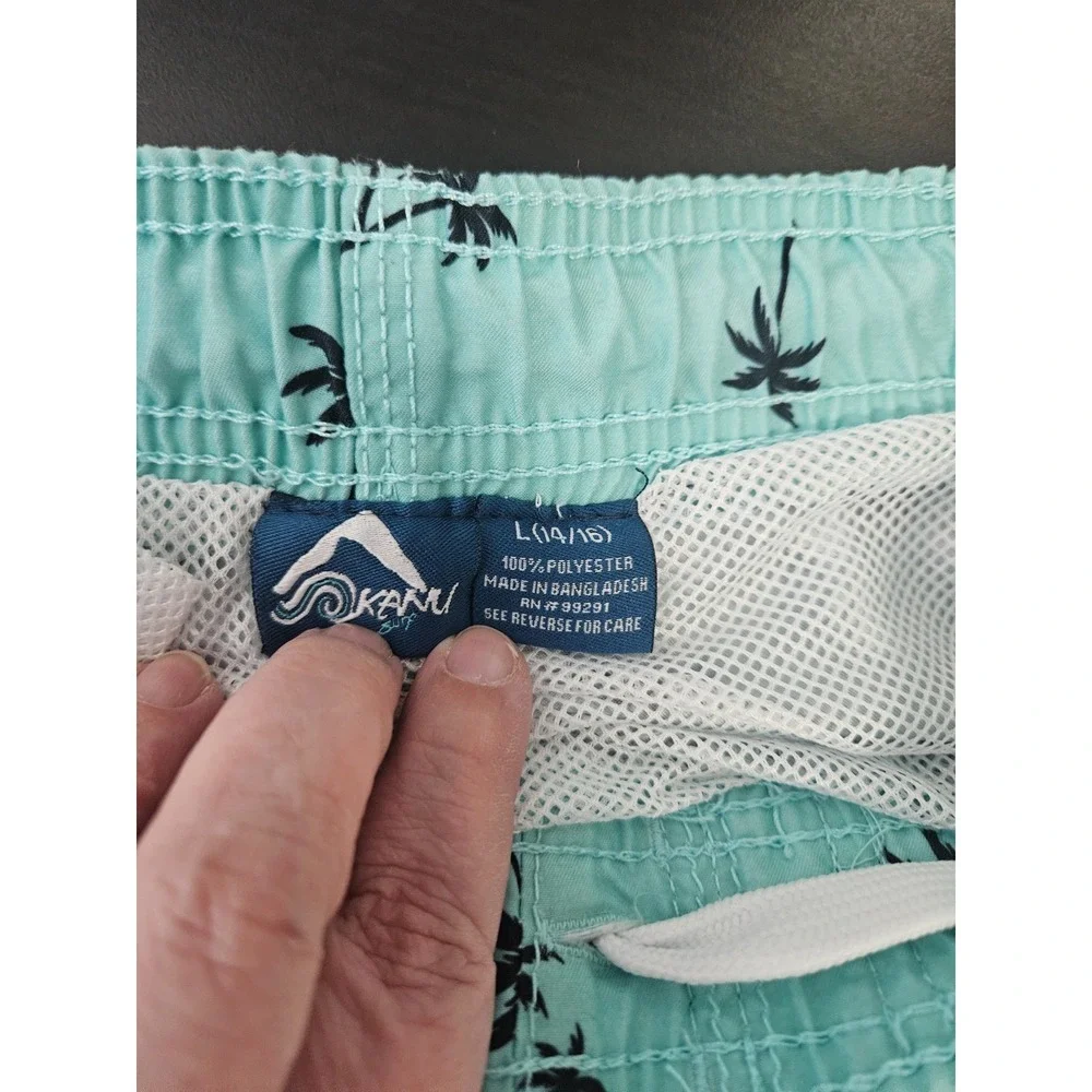 KANU SURF Boys Swim‎ Trunks Size L 14/16 Green Palm Trees Swim Shorts Beach